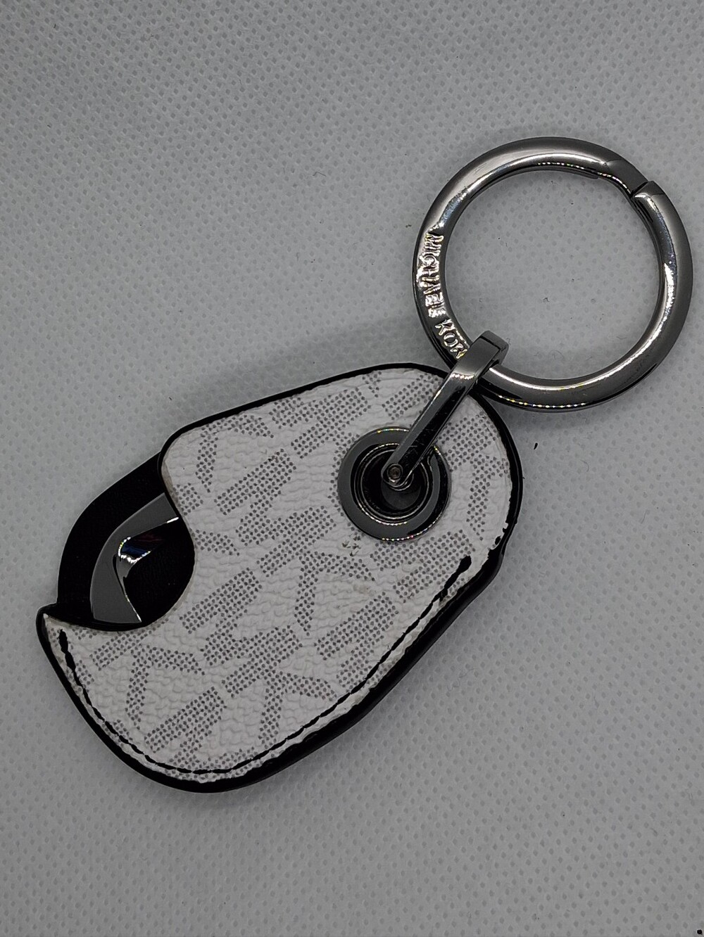 Michael Kors White and Black Logo Accent Leather Key Fob